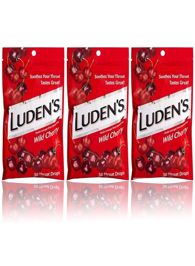 Luden's Wild Cherry Cough Throat Drops | Pectin Lozenge/Oral Demulcent | 30-Count per pack | 3-Pack - Image 1